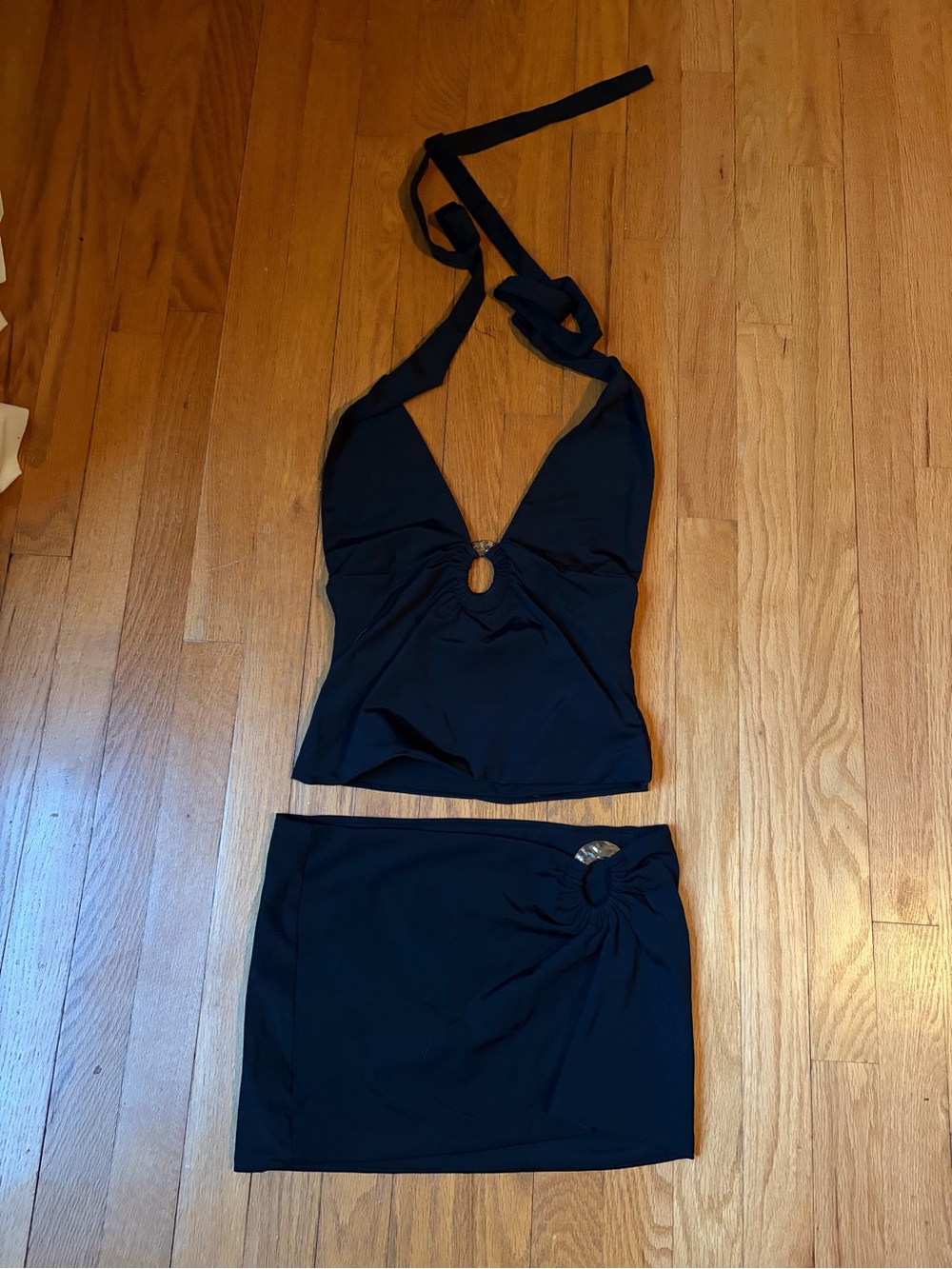 Edikted Black Two-Piece Halter Top and Mini Skirt Set